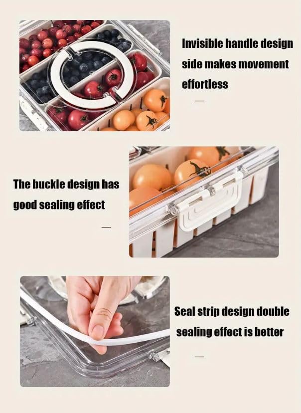 Airtight Drain Food Storage Container with Lid & Removable Compartment Kitchen Stackable Freezer Fridge Organizer Set of 6 Pcs