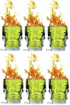 SKULL SHAPE CRYSTAL CLEAR GLASS SHOT GLASS SET OF 6 PCS 65 ML