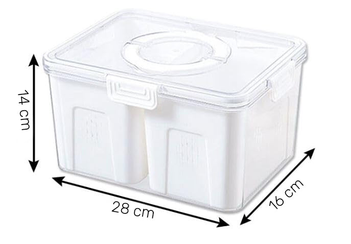 Airtight Drain Food Storage Container with Lid & Removable Compartment Kitchen Stackable Freezer Fridge Organizer Set of 6 Pcs