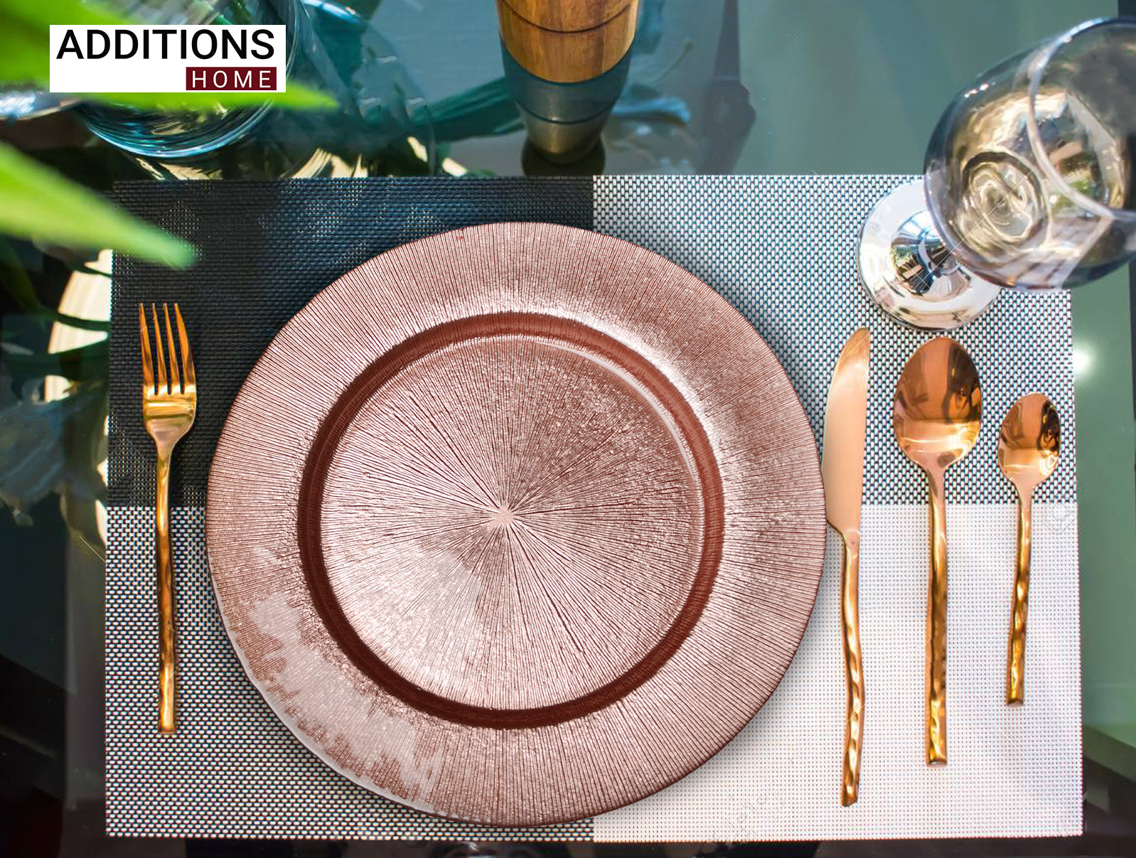 1 Pcs , 13" Round Full Copper Glass Charger Plates