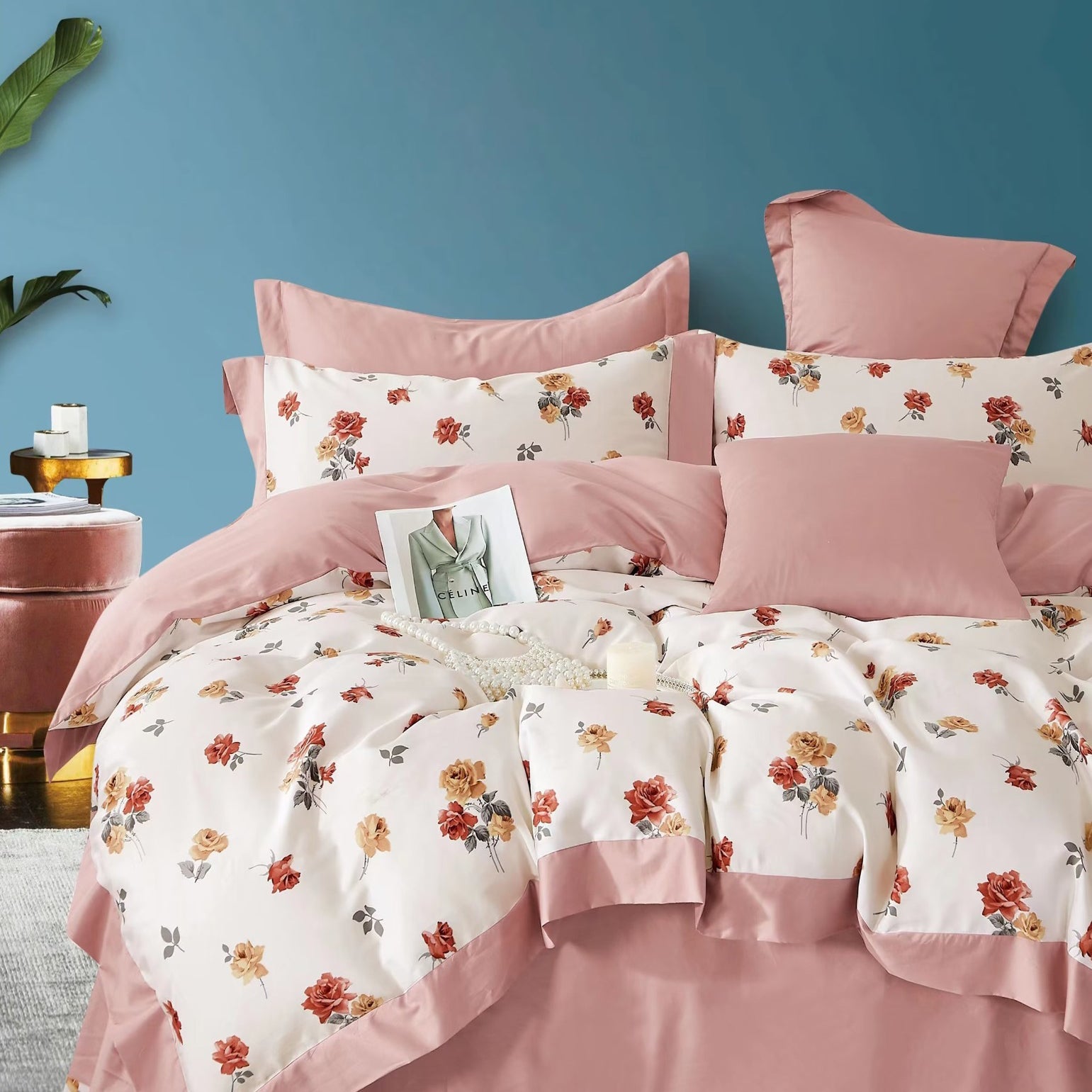 100% Pure Cotton 400 TC King Size Double Bedsheet Digital Print - 275 X 275 CM with 2 Pillow Covers - 3 Pcs Set