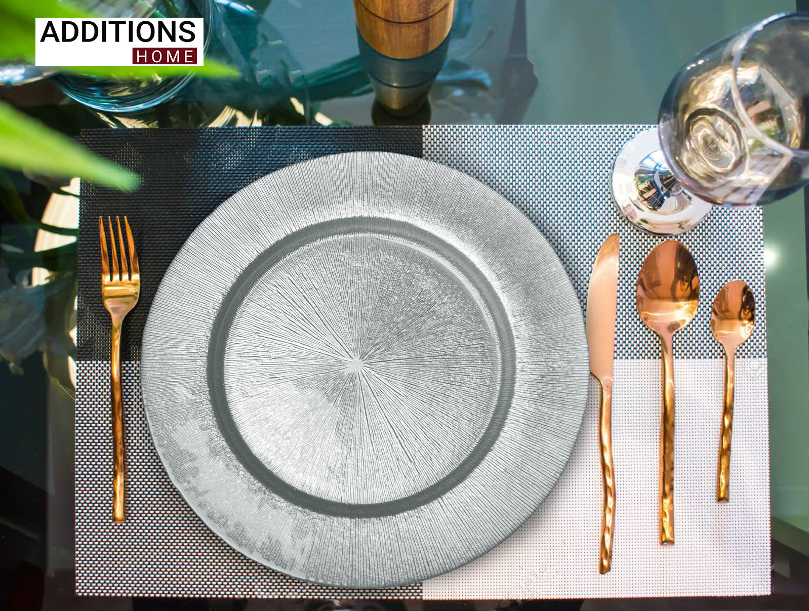 1 Pcs , 13" Round Full Silver Glass Charger Plates