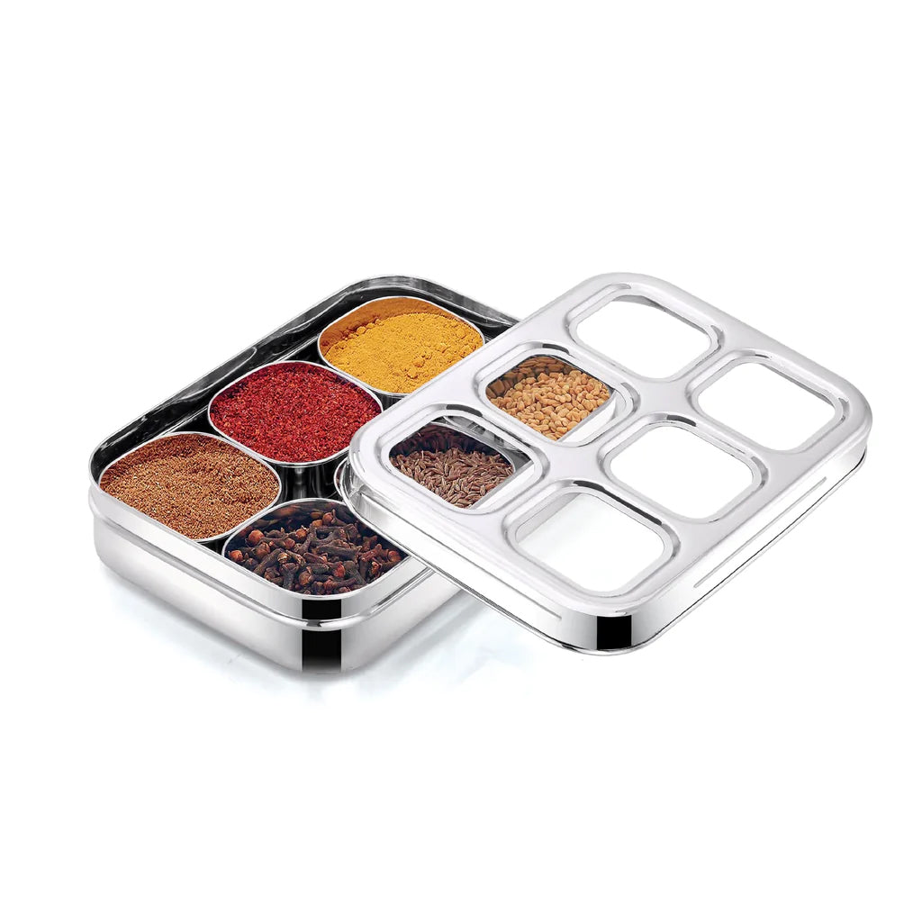 Dry Fruit Cum Spice Box- 6 Square Plain
