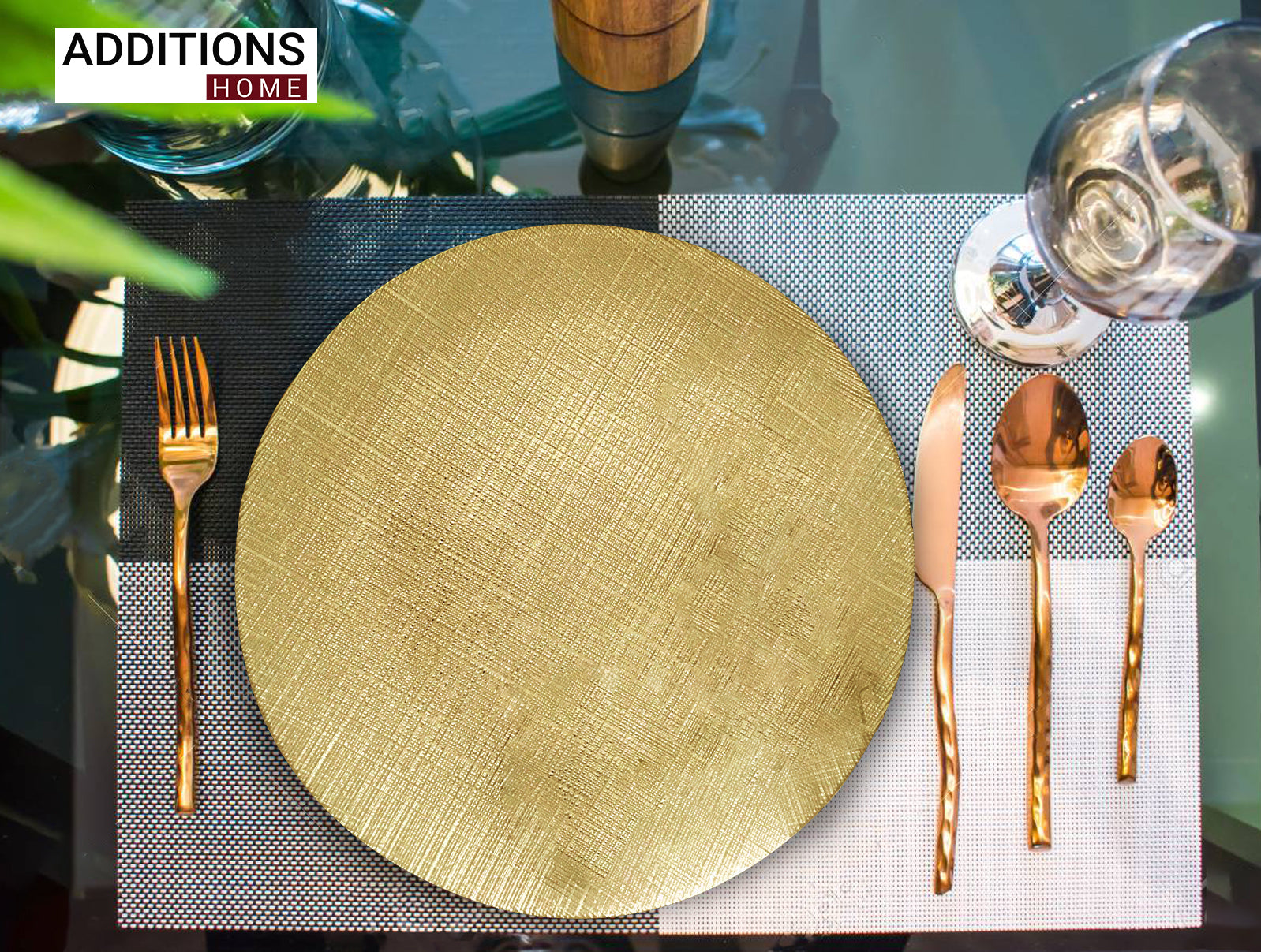 1 Pcs , 13" Round Full Gold Glass Charger Plates