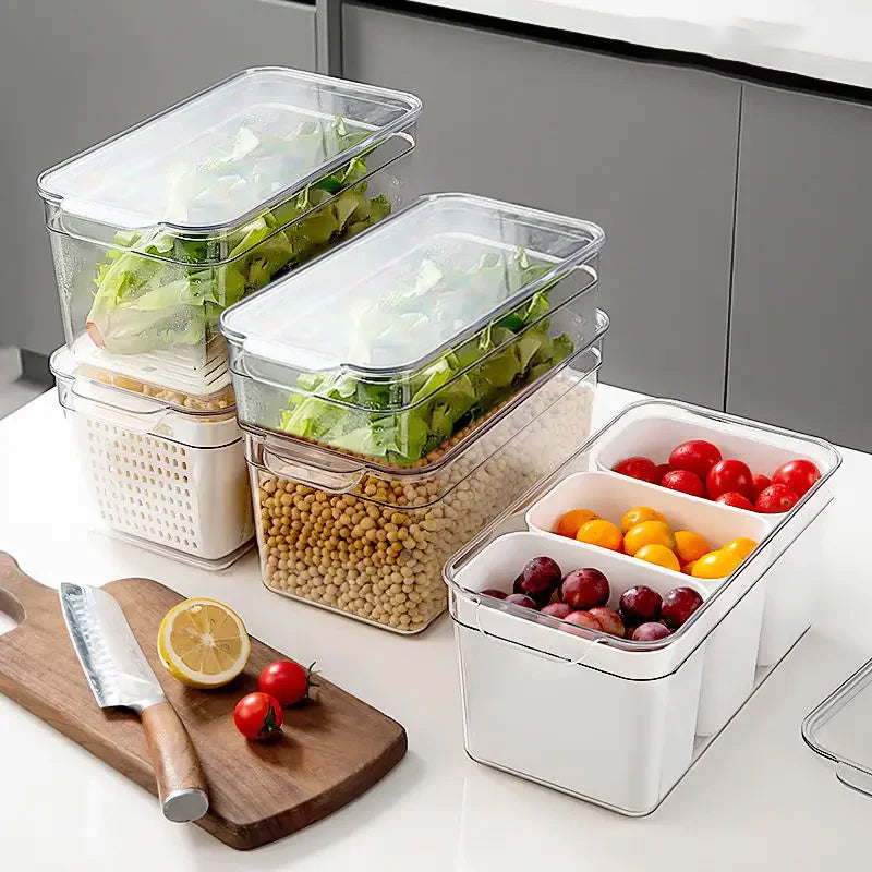 5pcs Fridge Storage Organizer Set, BPA-free, Different Function Stackable Plastic Transparent Pantry Storage Bin With Handle
