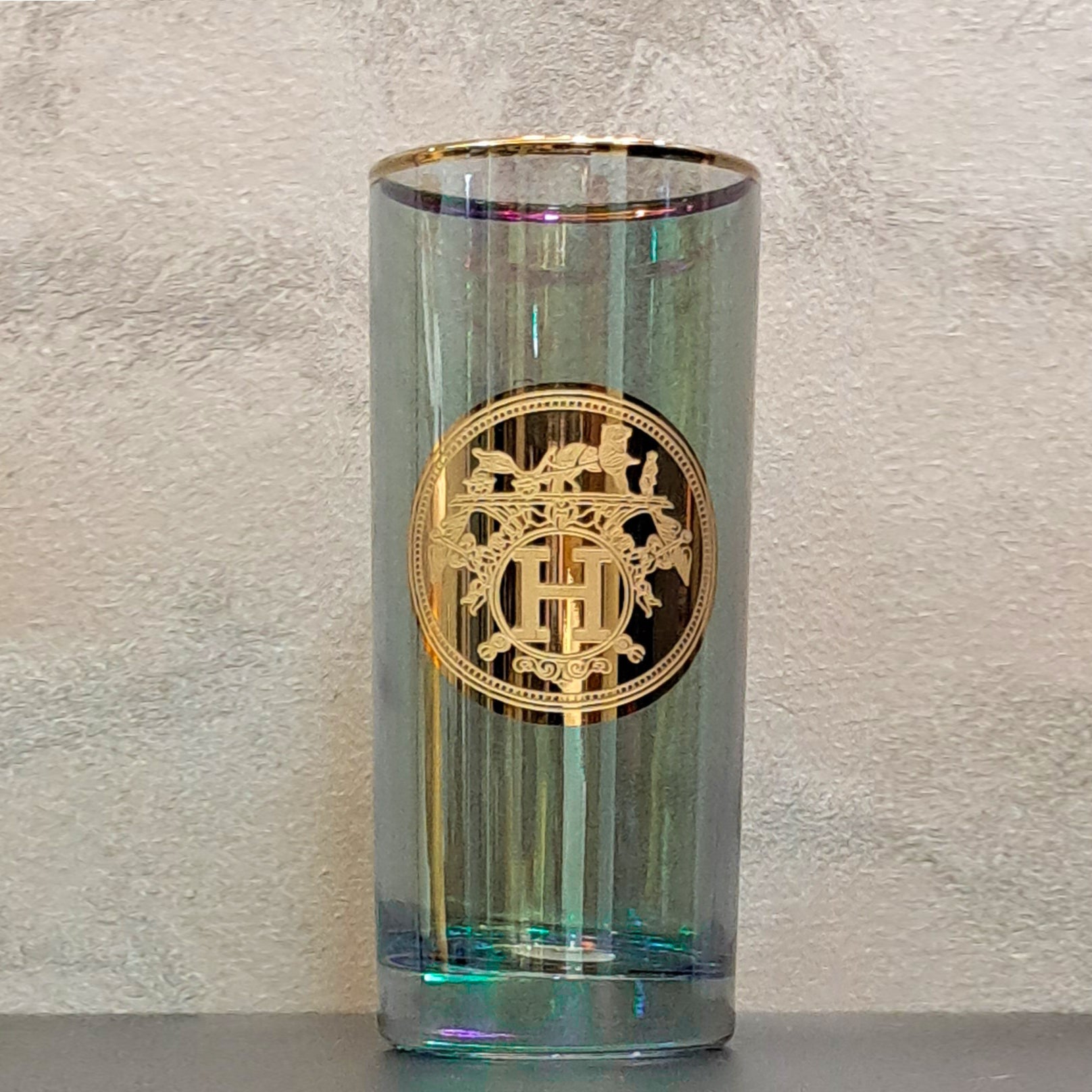 Gold Plated Amber Green Long Glasses Capacity: 370 ML, for Home and Kitchen - Ideal Gift for Housewarming