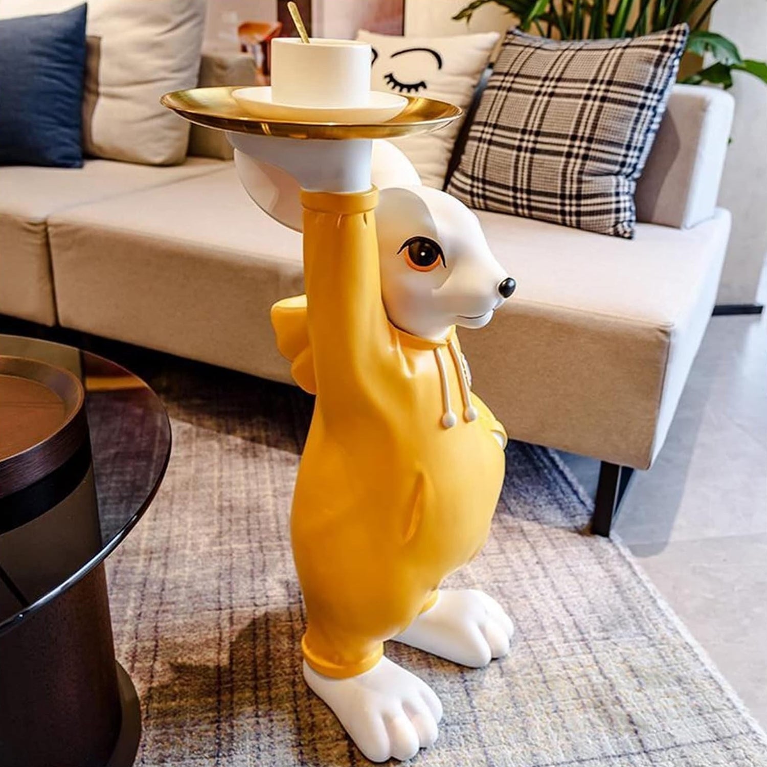 Serving Cute Rabbit with Plate I Stylish Resin Sculpture For Living Room TV Cabinet Desktop, 70CM . MADE IN GERMANY