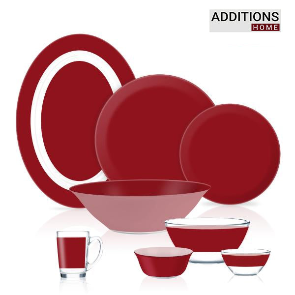 Pack of 33 Pcs Made in United Arab Emirates(UAE) French style sodalime glass SIMPLY RED Dinner Set