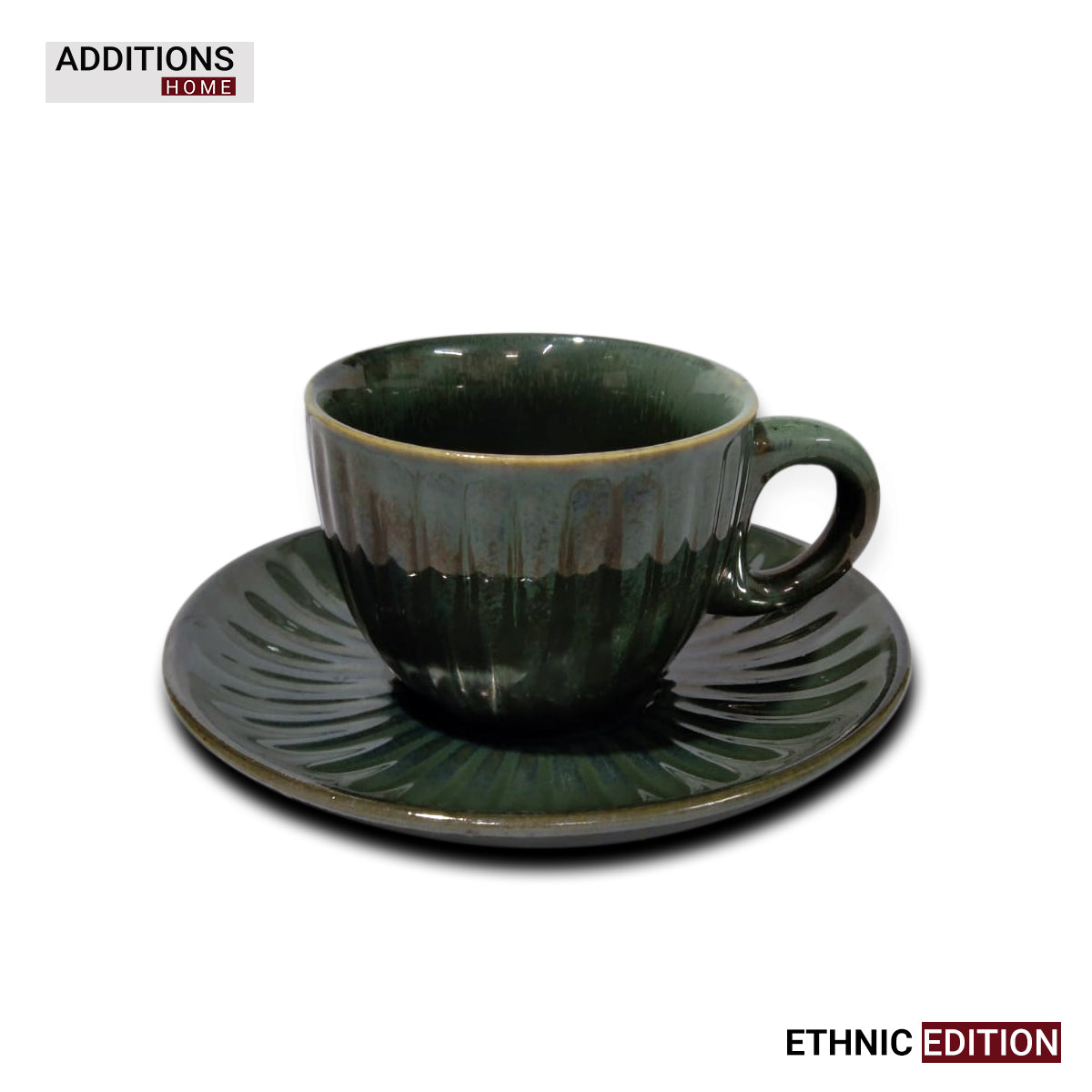 Glazed Ceramic Tea Cup With Saucer. Set of 6. ETHNIC EDITION