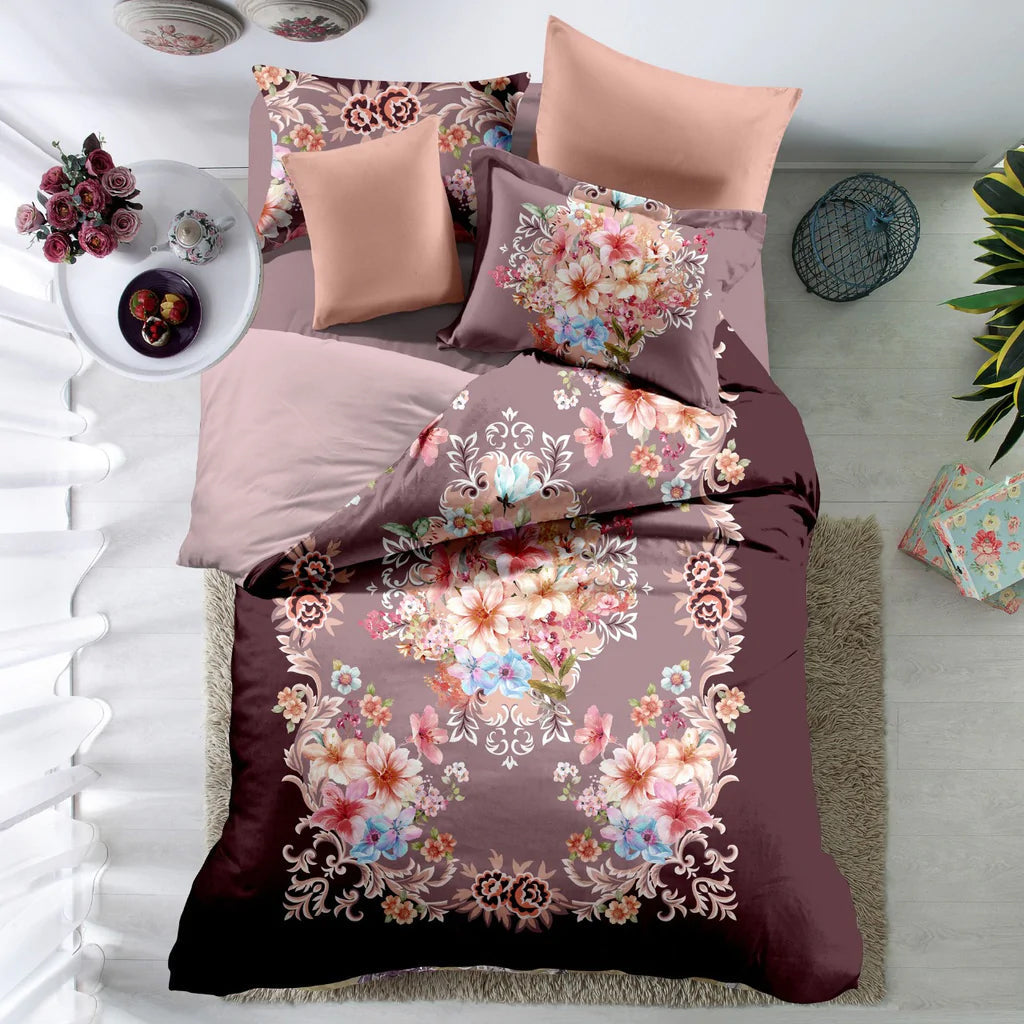 Premium Velveteen designer King Size Double Bedsheet & 2 Pillow Covers With Matching Quilt. 4 Pcs Set