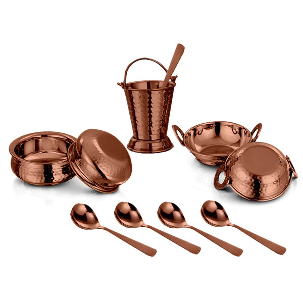 Hammered Steel 10 Pcs Serving Set, Serveware Tableware, Dinnerware for Home and Restaurants