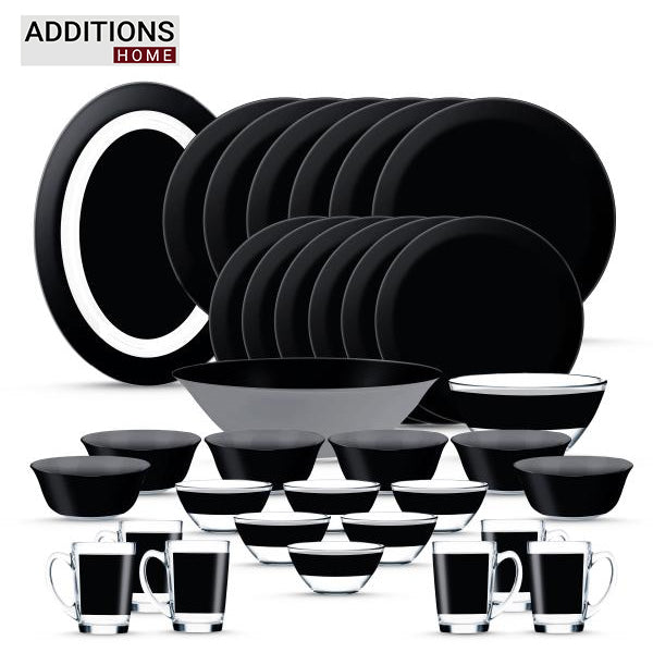 Pack of 33 Pcs Made in United Arab Emirates(UAE) French style sodalime glass SIMPLY BLACK Dinner Set
