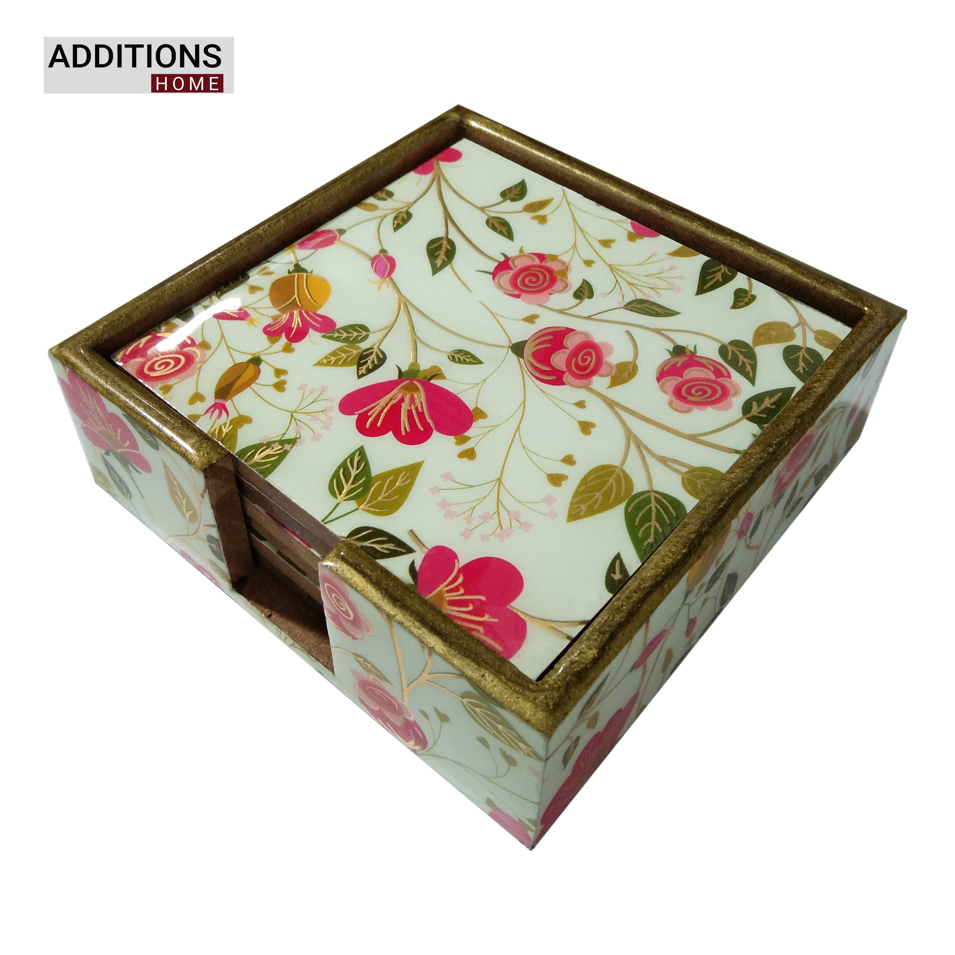 Beautiful Designer Printed Coasters Set of 6 PCS (MDF Wooden, 9.5x9.5 cm, Square)