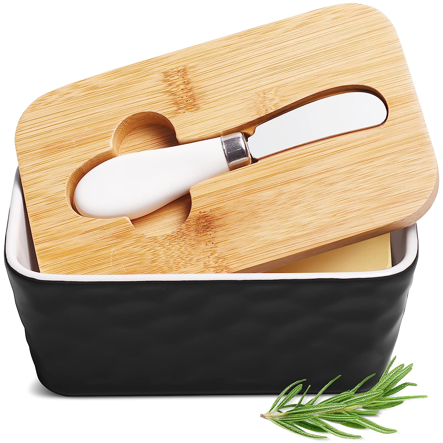 Butter Dishes Box Premium Quality Elite Range Heavy Fine Porcelain Butter Box, Butter Dish with Wooden Top Cover,Lid with a Knife -600 ML