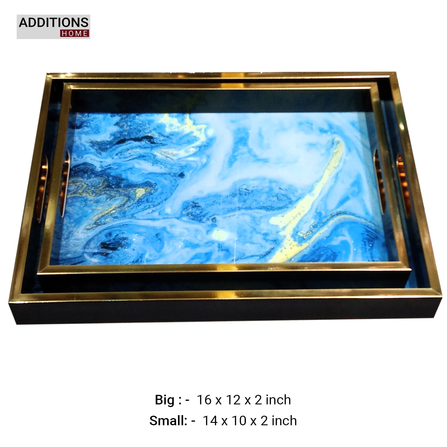 Round Decorative Tray, Marbling Tray with Handles, Coffee Table Tray and Serving Tray for Ottoman, Kitchen, Bathroom, Black
