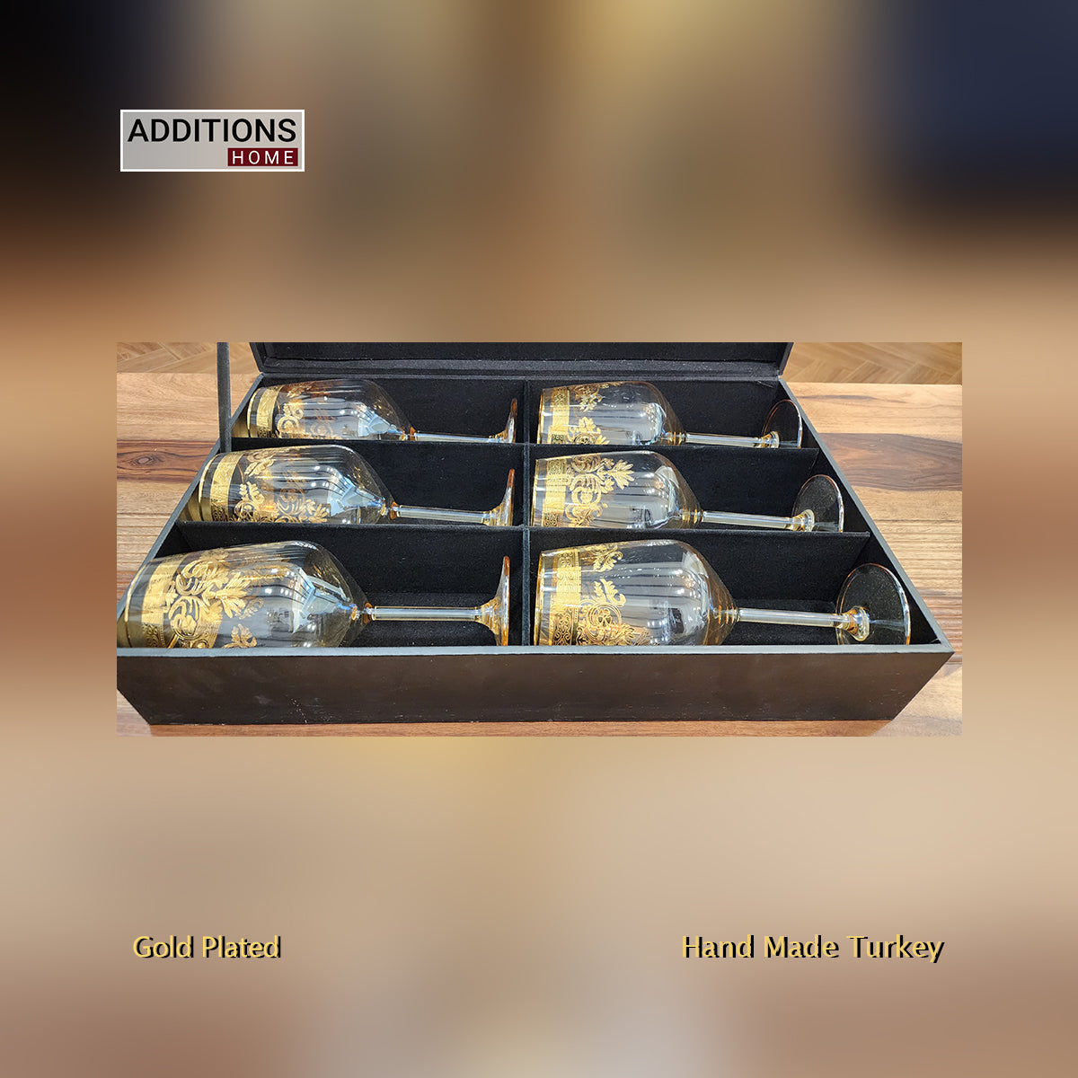 Hand Crafted Gold Plated Wine Glasses Capacity: 530 ML, for Home and Kitchen - Ideal Gift for Housewarming
