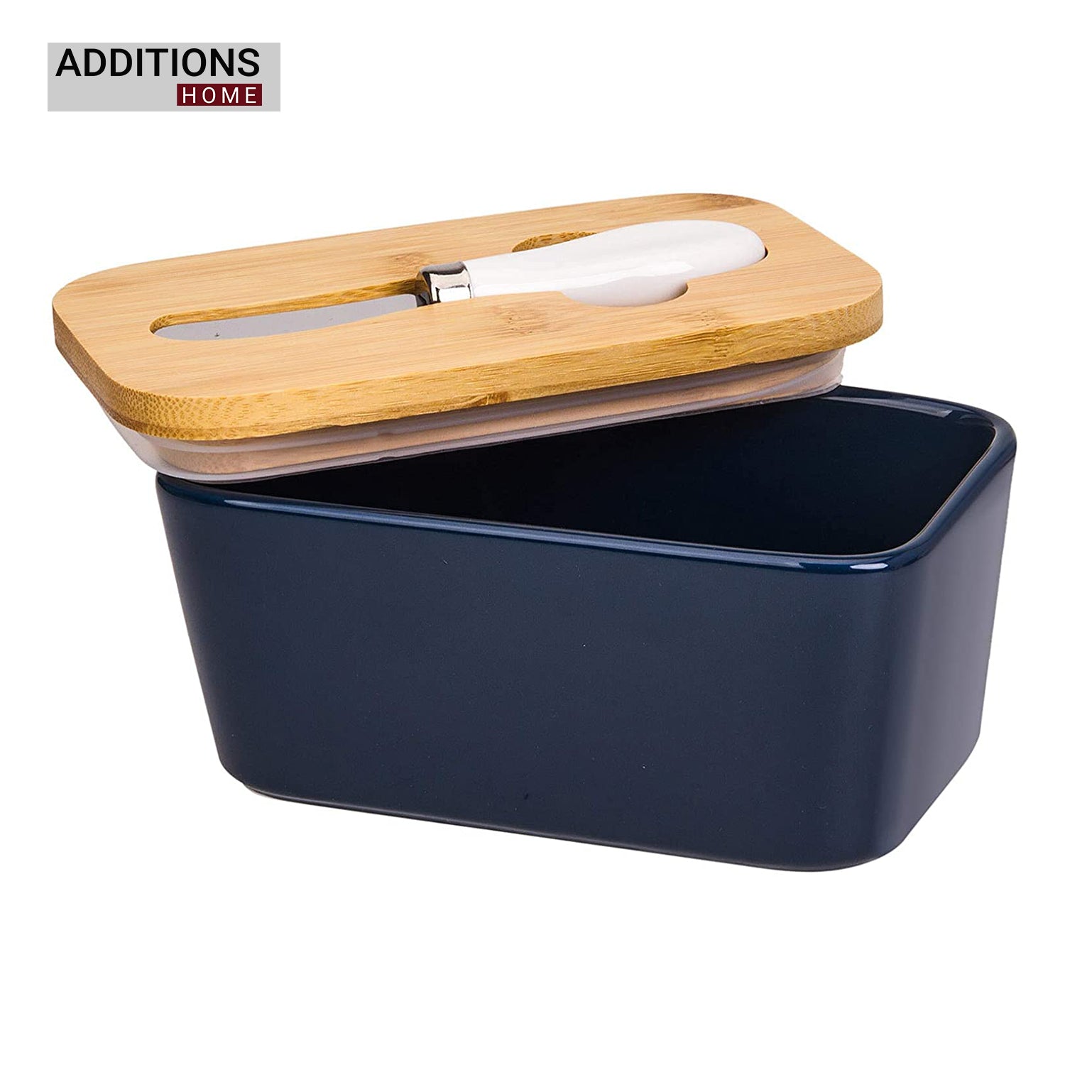 Butter Dishes Box Premium Quality Elite Range Heavy Fine Porcelain Butter Box,Butter Dish with Wooden Top Cover,Lid with a Knife -600 ML