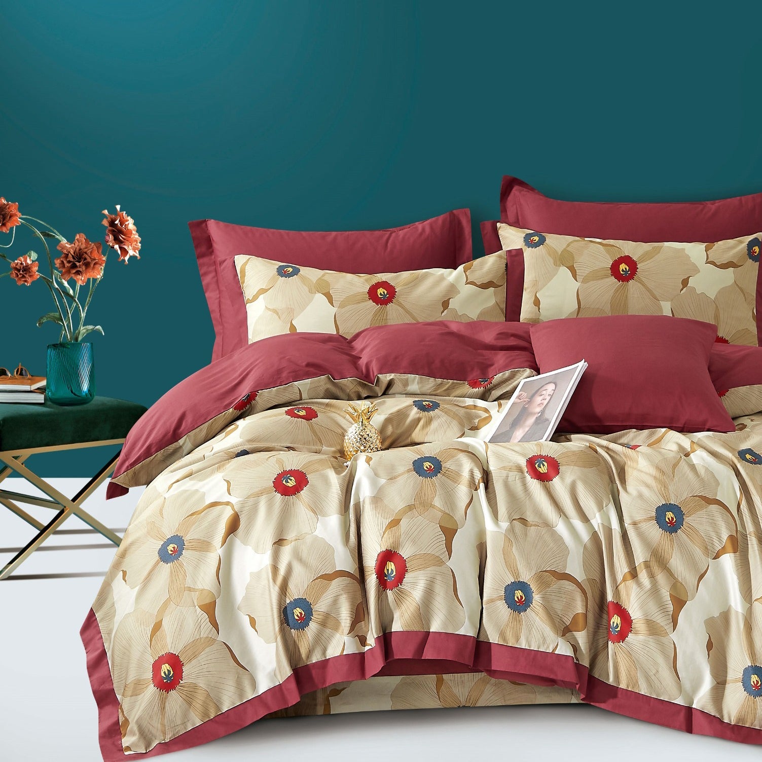 100% Pure Cotton 400 TC King Size Double Bedsheet Digital Print - 275 X 275 CM with 2 Pillow Covers - 3 Pcs Set