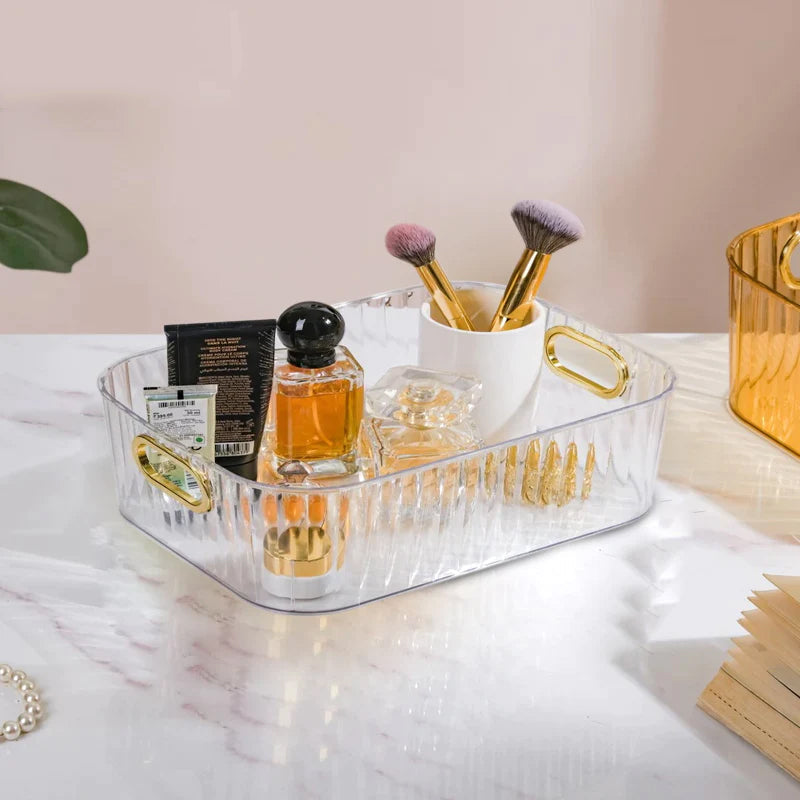 Ribbed Storage Organizer Transparent 14x9.5x3.5 Inch. 1 Pcs