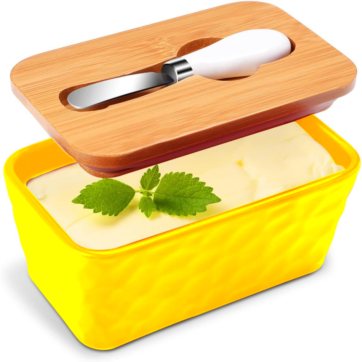 Butter Dishes Box Premium Quality Elite Range Heavy Fine Porcelain Butter Box, Butter Dish with Wooden Top Cover,Lid with a Knife -600 ML