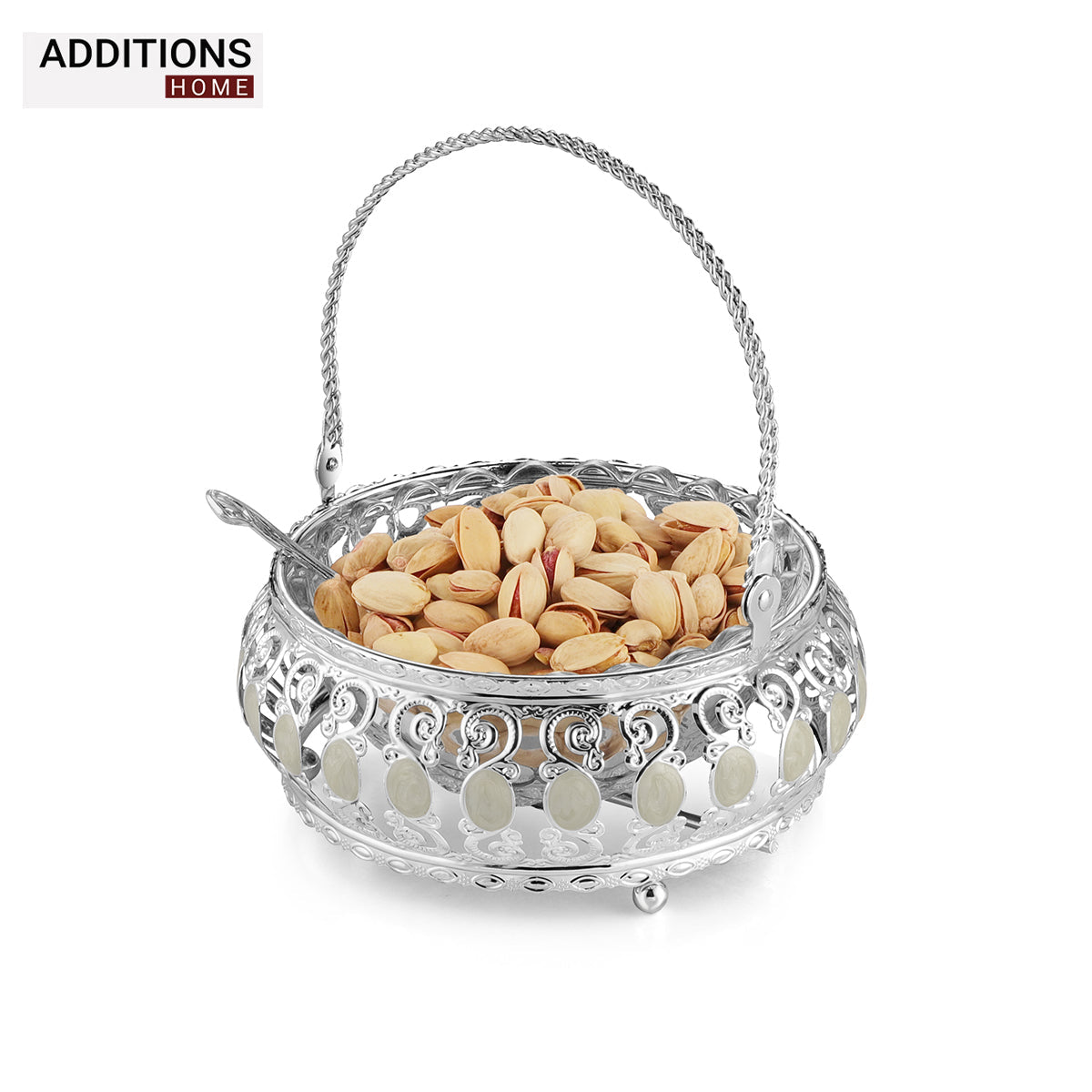 German Silver, Glass Fruit & Vegetable Basket ,16.5cmx16.5cmx19cm.