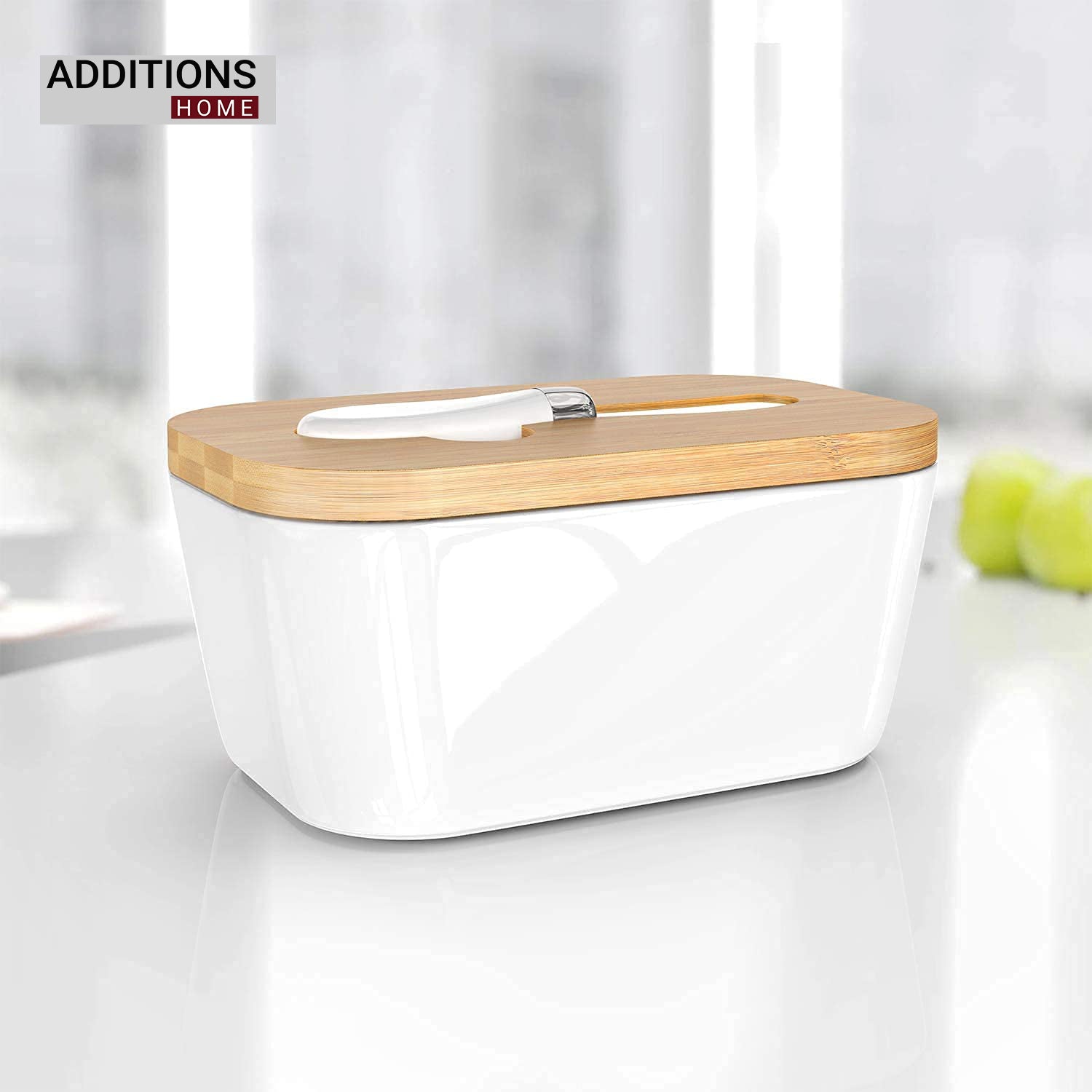 Butter Dishes Box Premium Quality Elite Range Heavy Fine Porcelain Butter Box,Butter Dish with Wooden Top Cover,Lid with a Knife -600 ML
