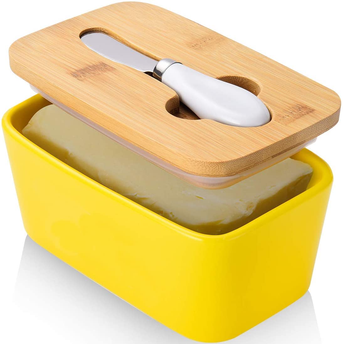 Butter Dishes Box Premium Quality Elite Range Heavy Fine Porcelain Butter Box, Butter Dish with Wooden Top Cover,Lid with a Knife -600 ML
