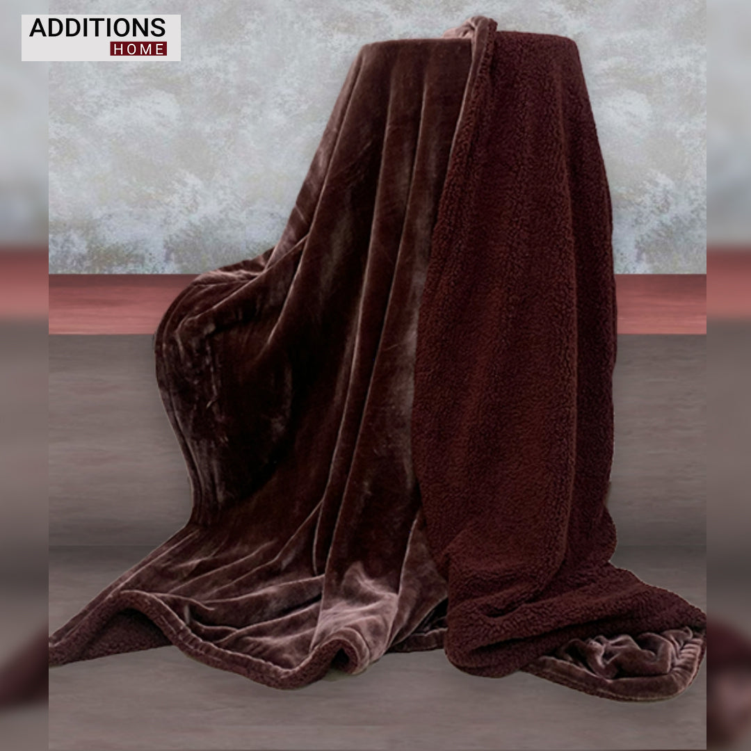 Plain Winter Warm Blanket/ Quit cover with Sherpa Back Double Bed 220 x 240 Cms