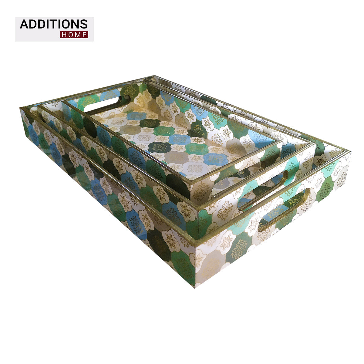 Printed Wooden Food and Beverages Serving Tray for Home, Office, Kitchen & Dinning Set Of 3 pcs with Coaster