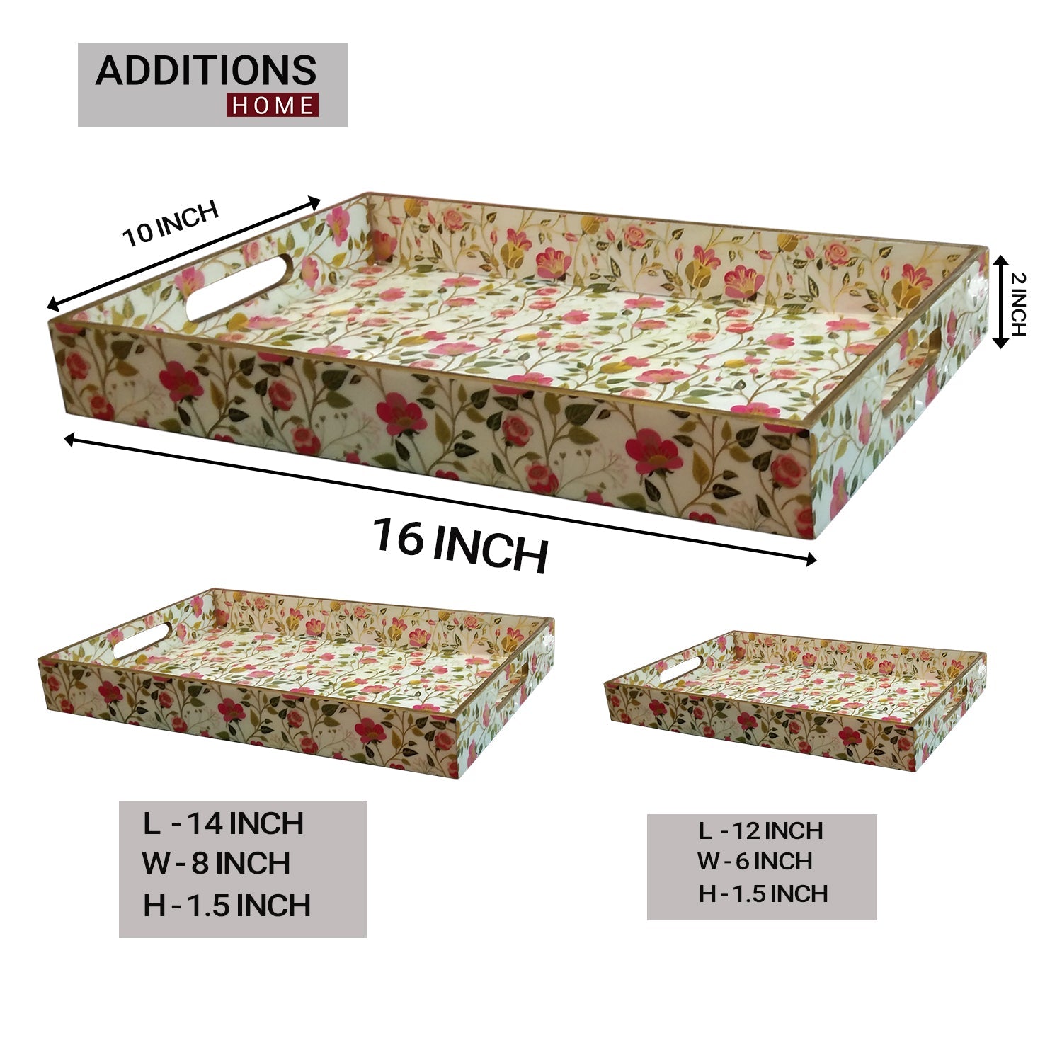Lacquer Printed Wooden Food and Beverages Serving Tray for Home, Office, Kitchen & Dinning 3 Set