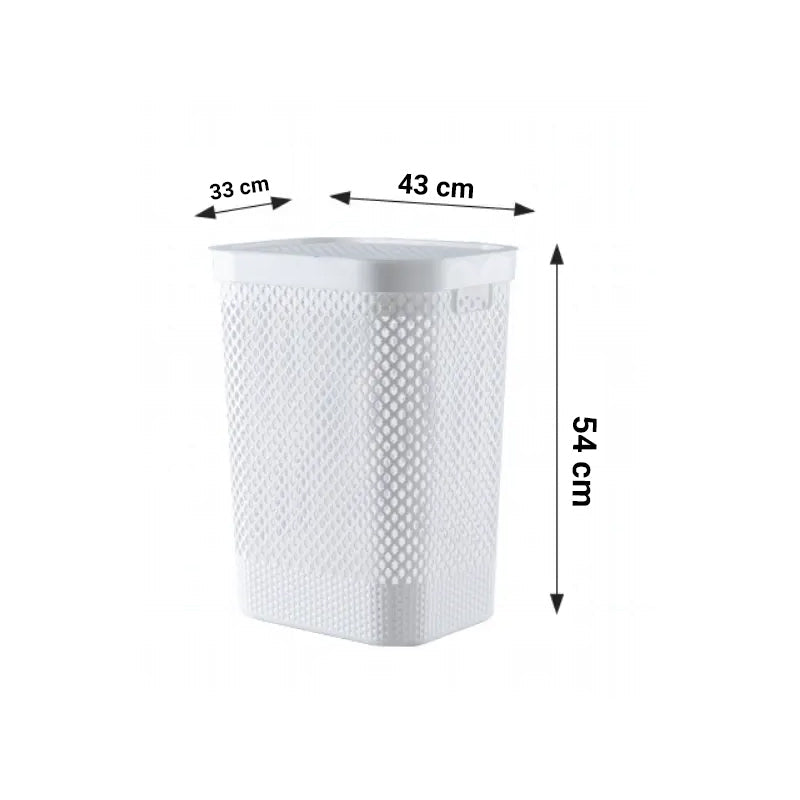Laundry Basket with Lid/Bathroom Basket for Clothes/Multipurpose Big Size Basket for Home | 60 Lt. White . 1 Pcs