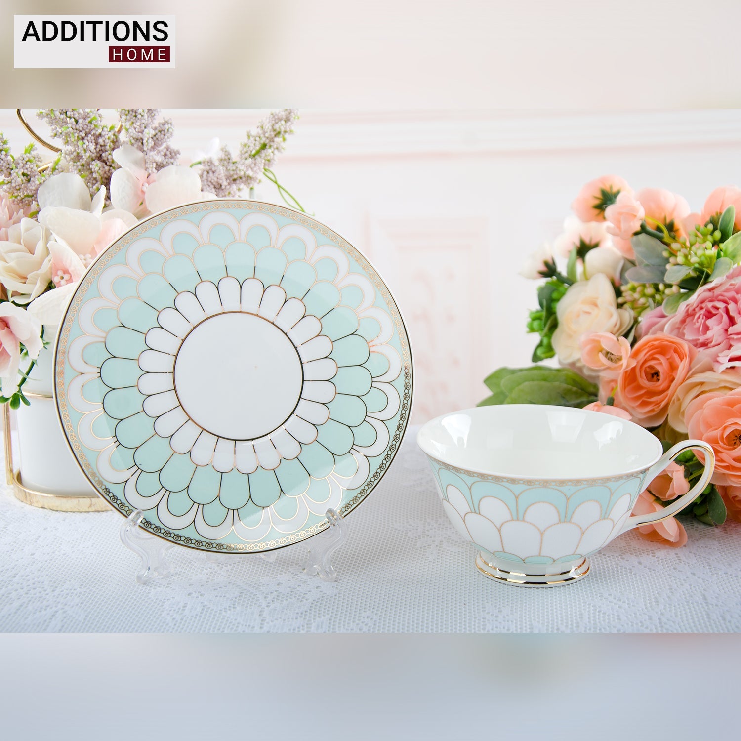 Fine English Bone China inner printed Cup and Saucer (Set of 6)