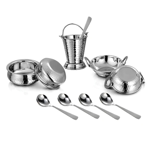 Hammered Steel 10 Pcs Serving Set, Serveware Tableware, Dinnerware for Home and Restaurants