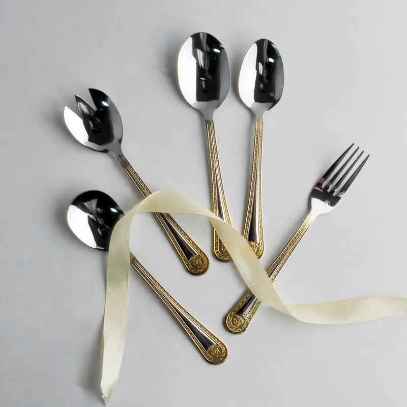 72 Pcs Cutlery Set Stainless Steel Flatware Set with Golden Chrome Plating.