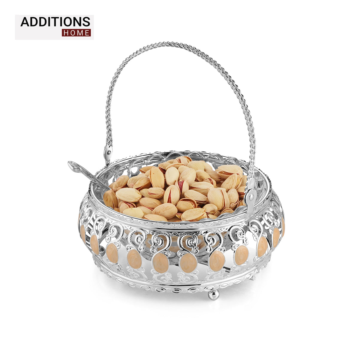 German Silver , Glass Fruit & Vegetable Basket ,16.5cmx16.5cmx19cm.