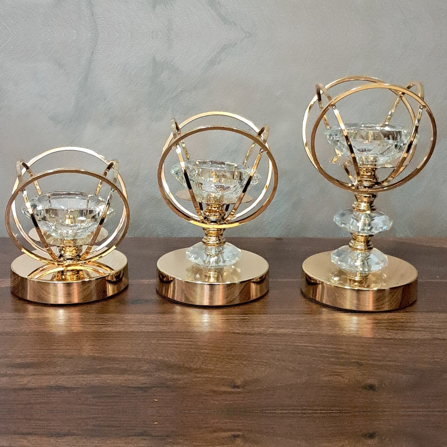 Pure Crystal Luxury Candle Stand Set Of 3. Made In Italy