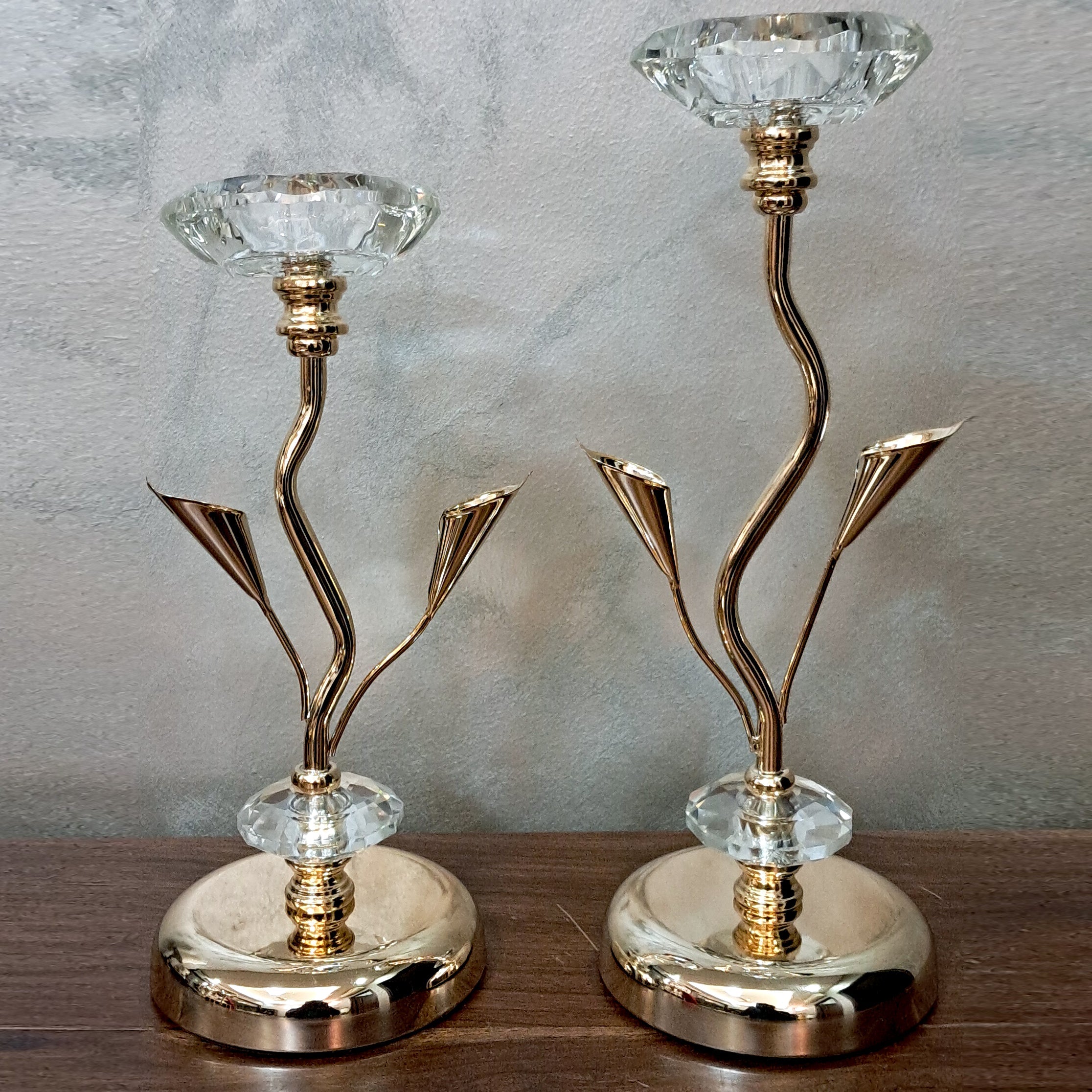 Pure Crystal Luxury Candle Stand Set Of 2. Made In Italy