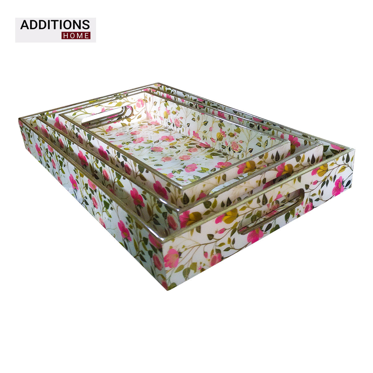 Printed Wooden Food and Beverages Serving Tray for Home, Office, Kitchen & Dinning Set Of 3 pcs with Coaster