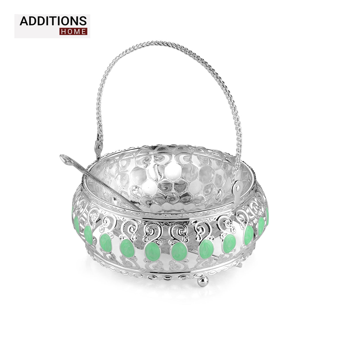 German Silver, Glass Fruit & Vegetable Basket ,16.5cmx16.5cmx19cm.