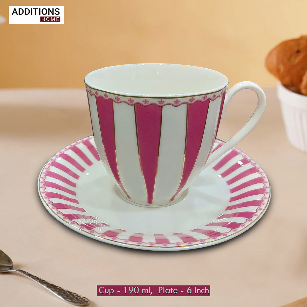 American Brunswick Luxury Cup and Saucer Set Classic Stripe Porcelain (Set of 6)