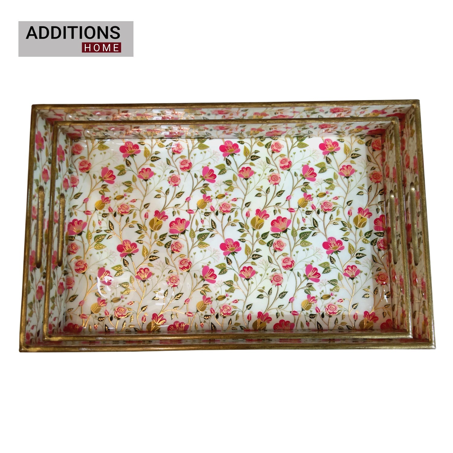 Lacquer Printed Wooden Food and Beverages Serving Tray for Home, Office, Kitchen & Dinning 2 Set