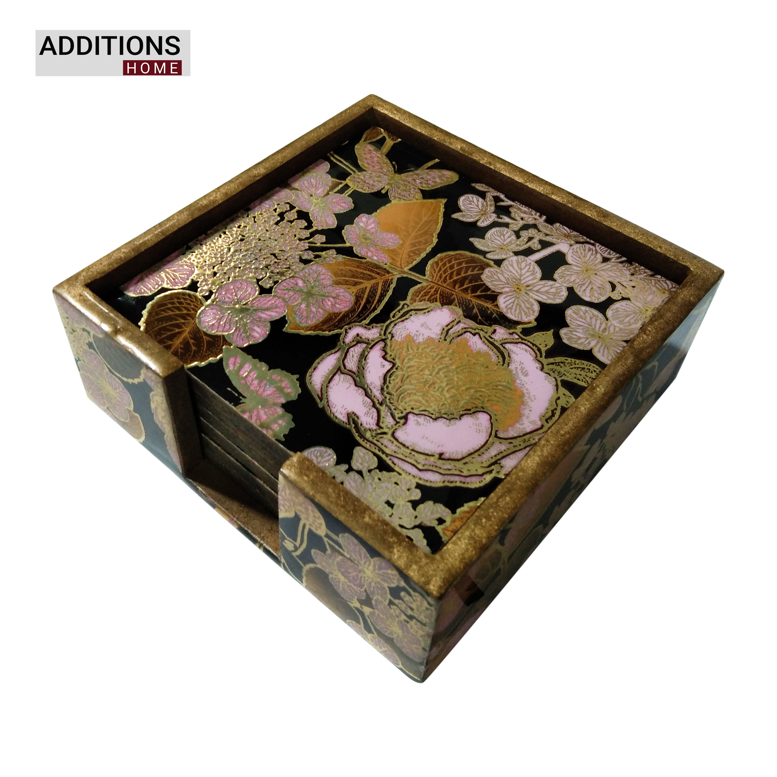 Beautiful Designer Printed Coasters Set of 6 PCS (MDF Wooden, 9.5x9.5 cm, Square)