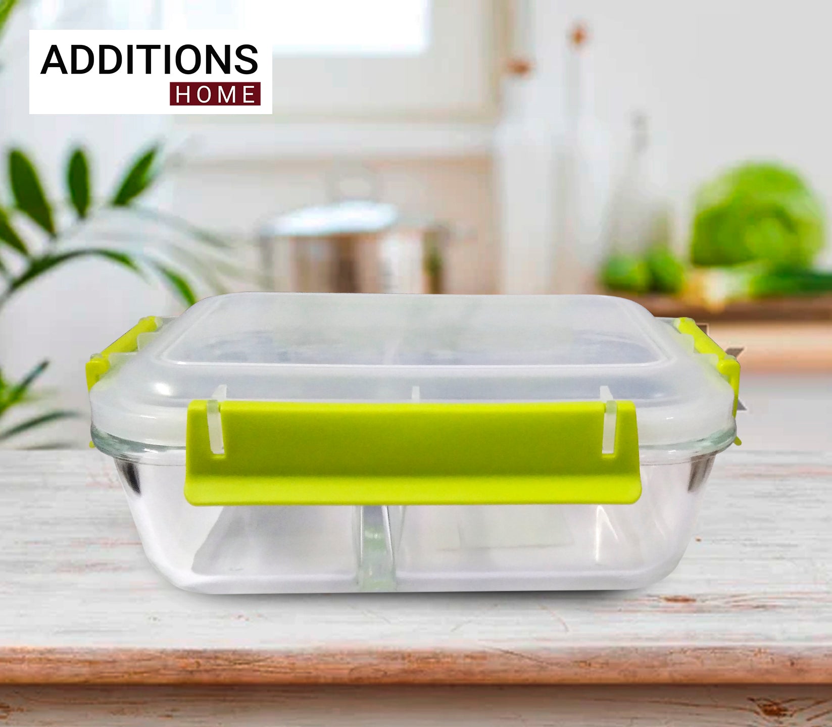 2 Compartment Glass Lunch Box, 1.2 Ltr, 6610.