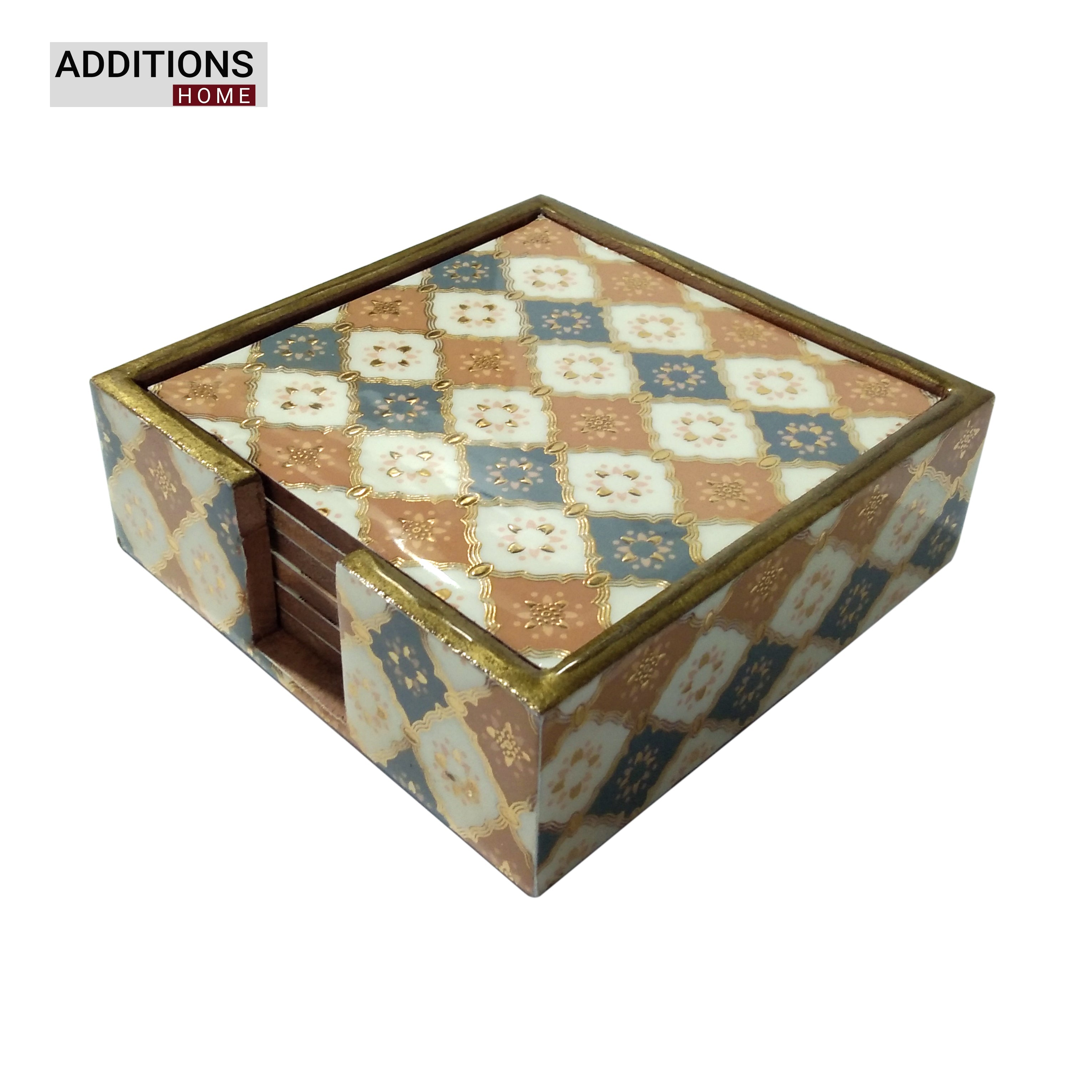 Beautiful Designer Printed Coasters Set of 6 PCS (MDF Wooden, 9.5x9.5 cm, Square)