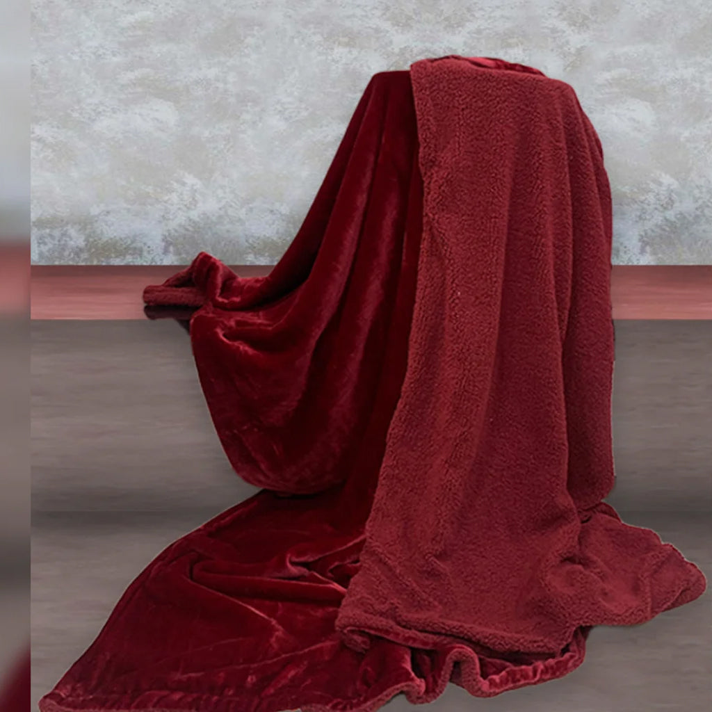 Plain Winter Warm Blanket/ Quit cover with Sherpa Back Double Bed 220 x 240 Cms