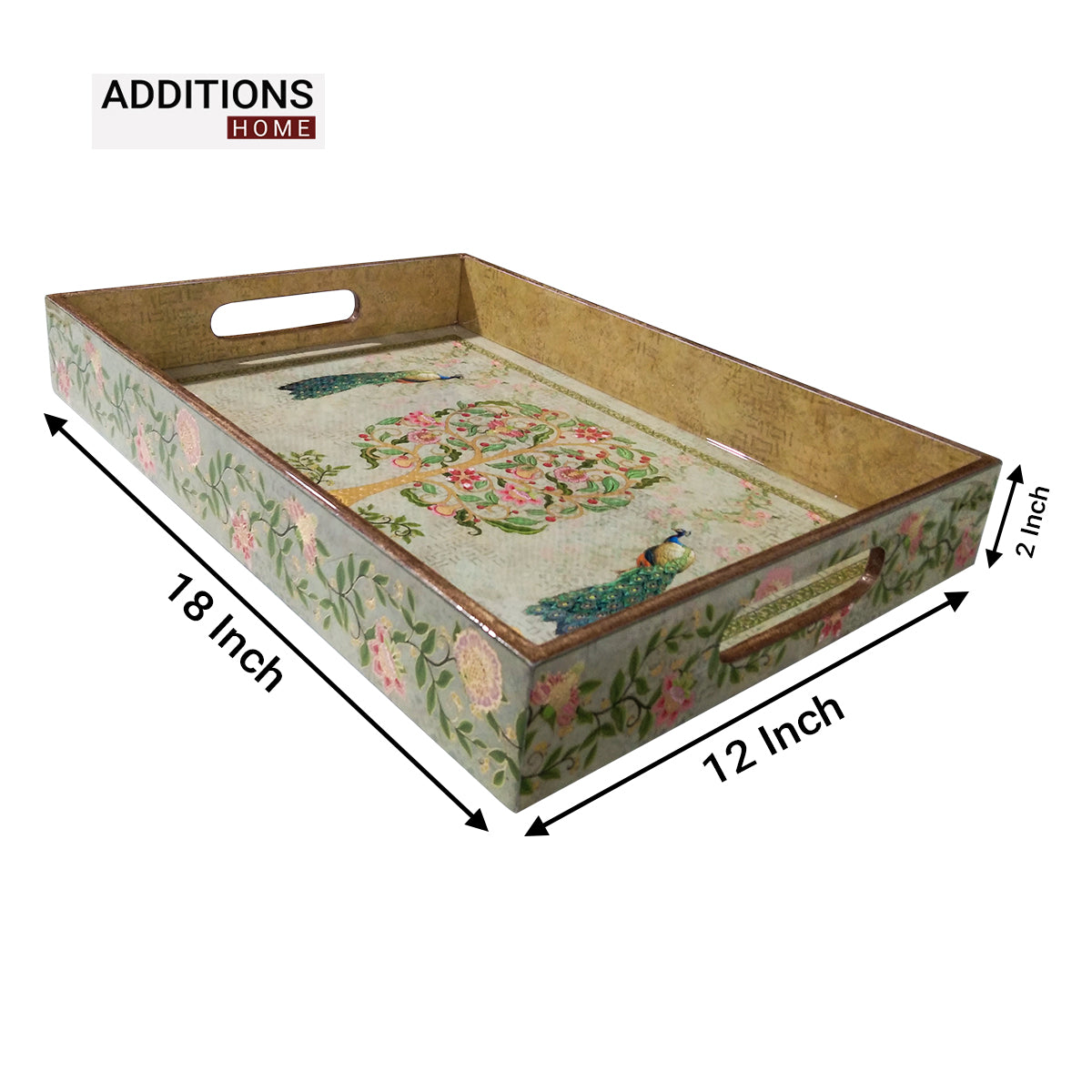 Peacock Printed Wooden Food and Beverages Serving Tray for Home, Office, Kitchen & Dinning 1 pcs