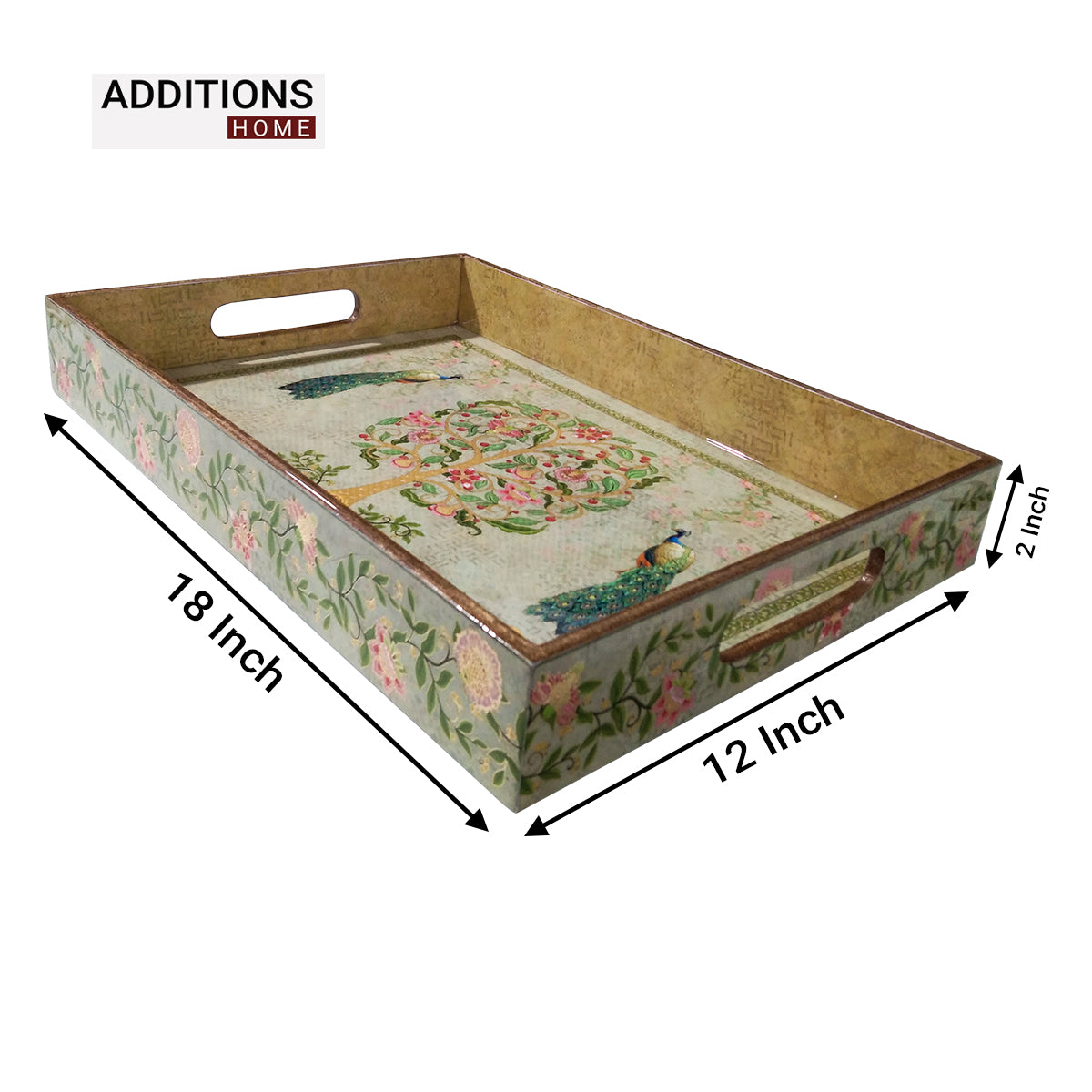 Peacock Printed Wooden Food and Beverages Serving Tray for Home, Office, Kitchen & Dinning  1 pcs