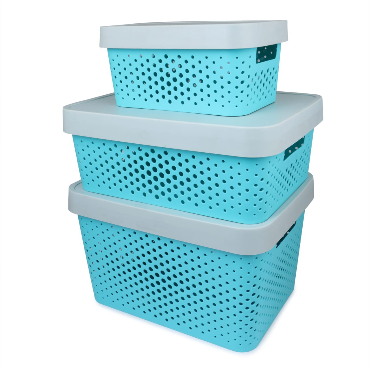 Plastic Storage Basket Set of 3 with Lid for Home/Office Use.