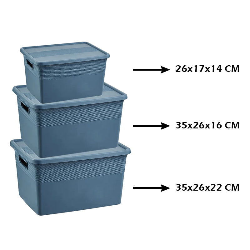 Plastic Storage Basket Set of 3 with Lid for Home/Office Use.