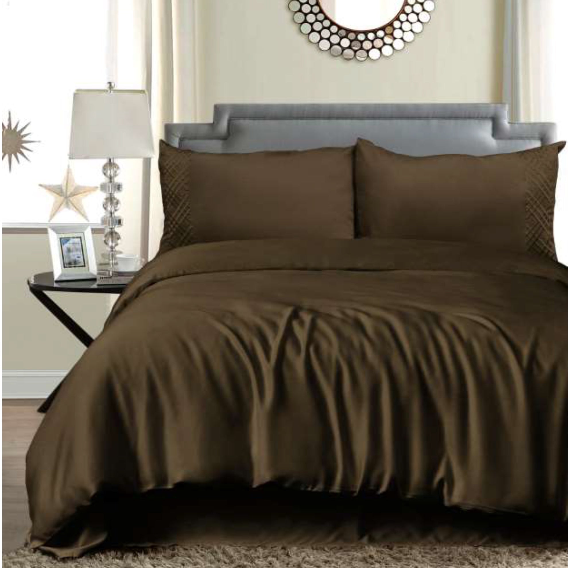 100% Cotton Urban Designer Embroidered 400 TC King Size Double Bedsheet - 275 X 275 CM with 2 Pillow Covers - 3 Pcs Set